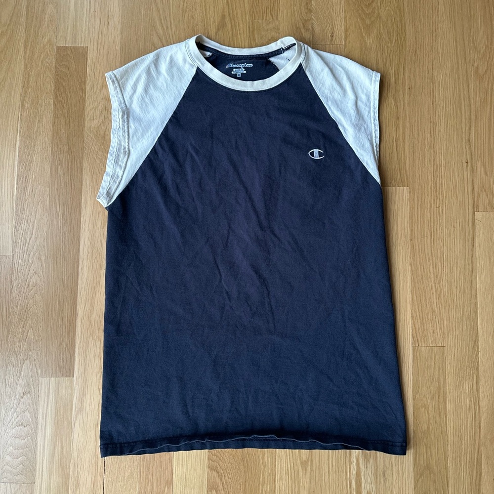 Champion Navy and Cream Sleeveless Tee vintage 1990s tank top